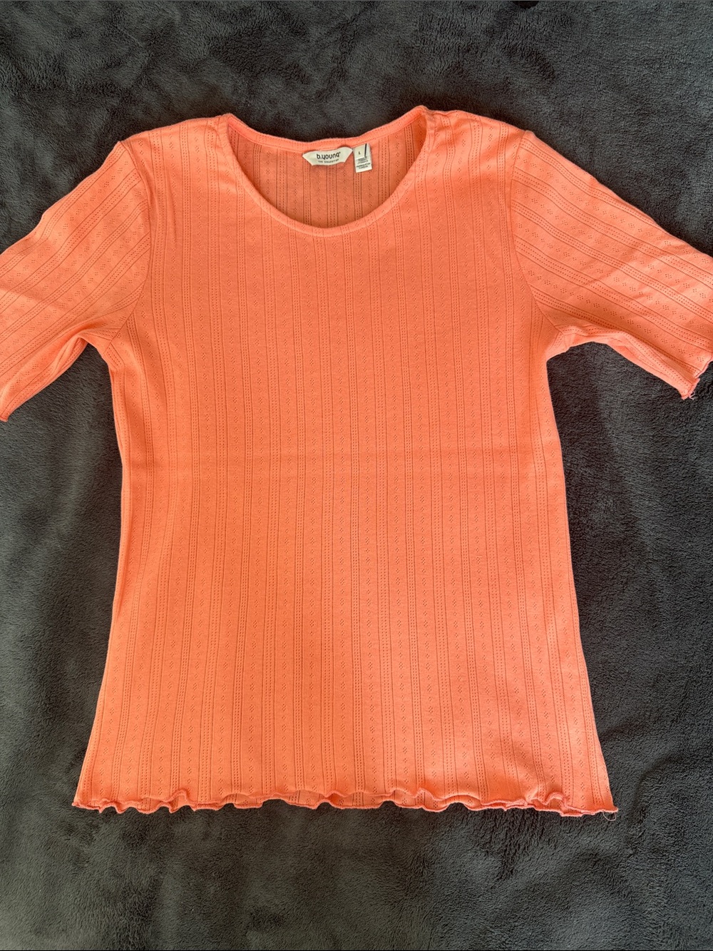 B Young 100% Cotton Coral Ribbed Short Sleeve Crewneck Tee